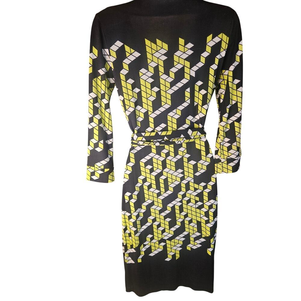 Diane von Furstenberg Wrap Dress Black Yellow White Sz 4 - Picture 4 of 9